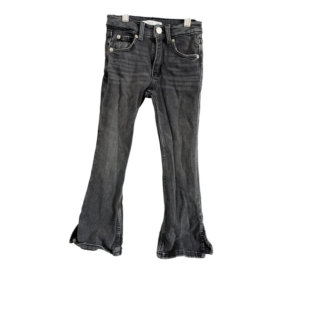 Zara Flare Jeans Girls Size 6 Grey Washed Denim Side Slit Hem Casual Pants